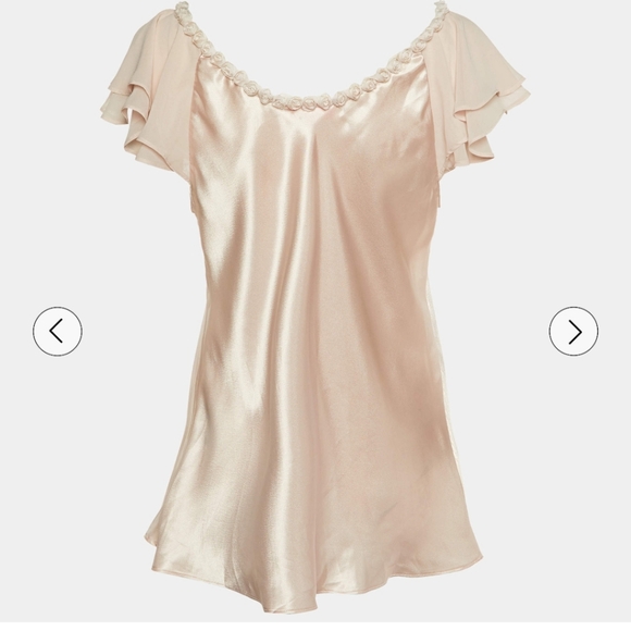 Y2k Oscar de la Renta Cream Satin Ruffle Chemise - Picture 2 of 8